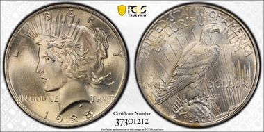 1925 $1 VAM 1T (5), Missing Ray MS64