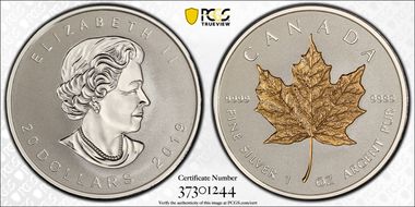 2019 $20 40th Ann. Gold Maple Leaf Reverse Proof PR70