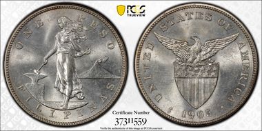 1905-S Peso Allen-16.06 Curved Serif MS63