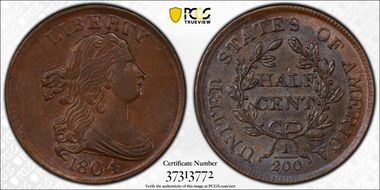 1804 1/2C Plain 4, No Stems MS63BN