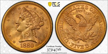 1880-S $5 MS64