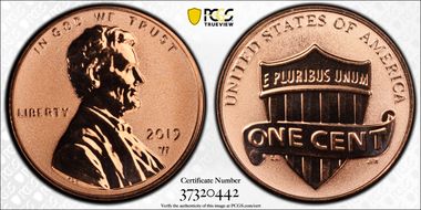 2019-W 1C Shield - Reverse Proof First Strike PR70RD