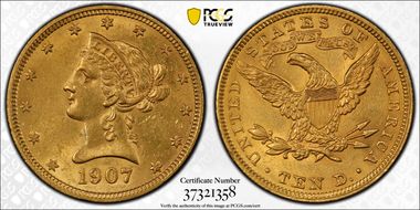 1907 $10 Liberty AU58