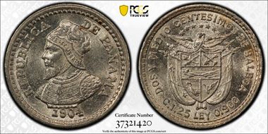 1904 2 1/2C KM-1  Ag MS64