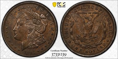 1921 $1 Morgan AU55