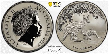 2017 $1 Kangaroo Ag-Seasons Change Frosted Uncirculated MS70