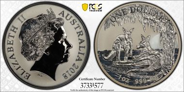 2018 $1 Kangaroo Ag-Seasons Change Frosted Uncirculated MS69