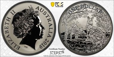 2019 $1 Kangaroo Ag-Seasons Change Frosted Uncirculated MS70