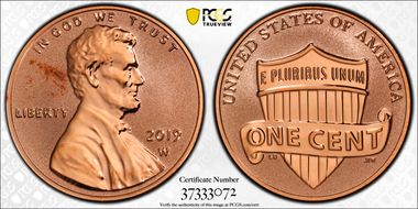 2019-W 1C Shield - Reverse Proof First Strike PR68RD