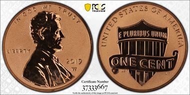 2019-W 1C Shield - Reverse Proof First Strike PR68RD