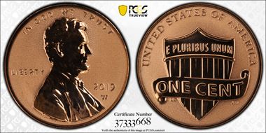 2019-W 1C Shield - Reverse Proof First Strike PR68RD