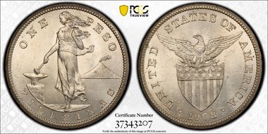 1908-S Peso KM-172  Ag MS62