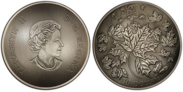 2018 $50 Maple Leaf 30th Anni.  Antique Finish 5oz MS69