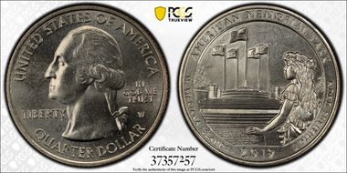 2019-W 25C American Memorial NP First Week of Discovery MS64