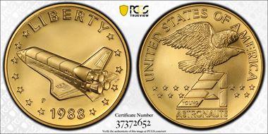 1988-P Medal D1988-1c Gold 21mm Space Shuttle MS69