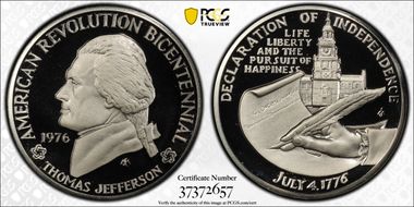 1976 Medal D1976-4a Silver Thomas Jefferson Bicentennial PR69DCAM