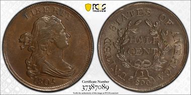 1805 1/2C C-1, No Stems MS63BN