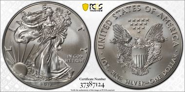 2017-W $1 Burnished Silver Eagle SP70