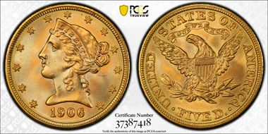 1906 $5 RPD FS-301 MS67