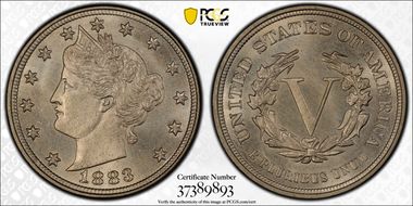 1883 5C No CENTS MS65