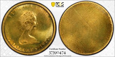 1982 DT$5 1/10oz ML Die Trial Obv Brass SP66