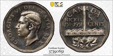 1951 5C Nickel Bicentennial SP64
