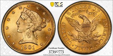 1901-S $5 MS66