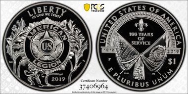 2019-P $1 American Legion 100th Ann 100th Anniversary First Strike PR67DCAM
