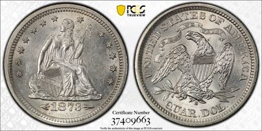 1873-S 25C Arrows AU58