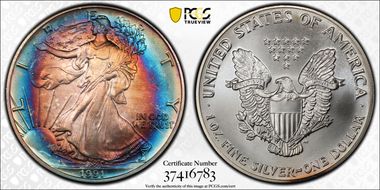 1991 $1 Silver Eagle MS67