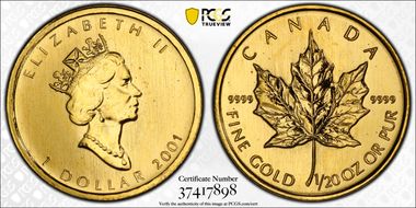 2001 $1 Maple Leaf/Au MS65