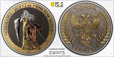 2019 "5 Mk" Germania - Fantasy Issue Selective Gilt Ag MS69