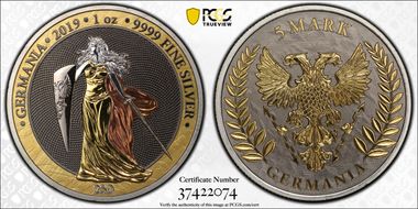 2019 "5 Mk" Germania - Fantasy Issue Selective Gilt Ag MS69