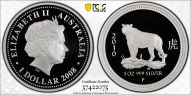 2008-P $1 Tiger 2010 Ag PR70DCAM
