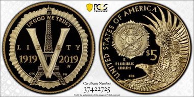 2019-W $5 American Legion 100th Ann First Strike PR70DCAM