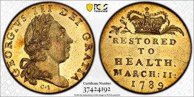 1789 Tk 1/4D DH-1130 Middlesex, National Gilt Copper MS62
