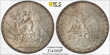 1910 Peso Caballito KM-453  Ag AU53