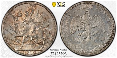 1912 Peso Caballito KM-453  Ag AU53