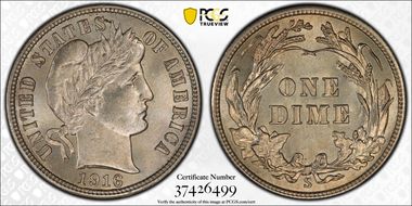 1916-S 10C Barber MS64