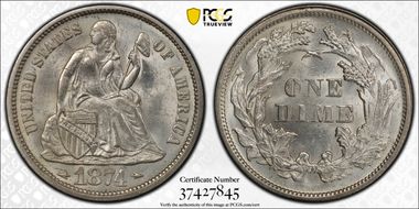 1874 10C Arrows MS64