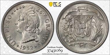 1952 Peso KM-22  Ag MS62