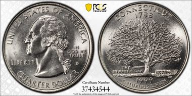1999-D 25C Connecticut MS67