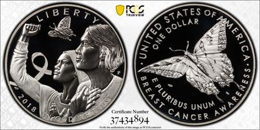 2018-P $1 Breast Cancer Awareness PR69DCAM