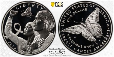 2018-P $1 Breast Cancer Awareness PR69DCAM