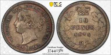 1875-H 10C Narrow Date, Low 5 MS64