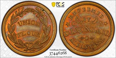(1861-65) CWT F-10H-8a Copper PE D.L. Wing & Co. MS64RB