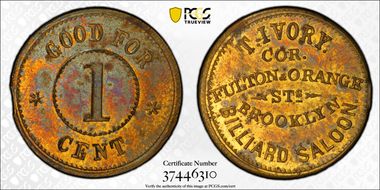 (1861-65) Token F-95D-8b Brass PE T. Ivory MS63