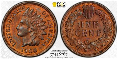 1908 1C MS65RB