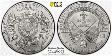 2019-P $1 American Legion 100th Ann First Strike MS70