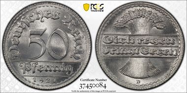 1921-D 50 Pfg J-301 MS67